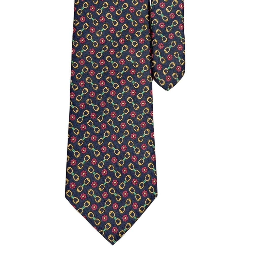 Vintage Brooks Brothers Makers Silk Tie Equestrian Stirrup Floral Made in USA